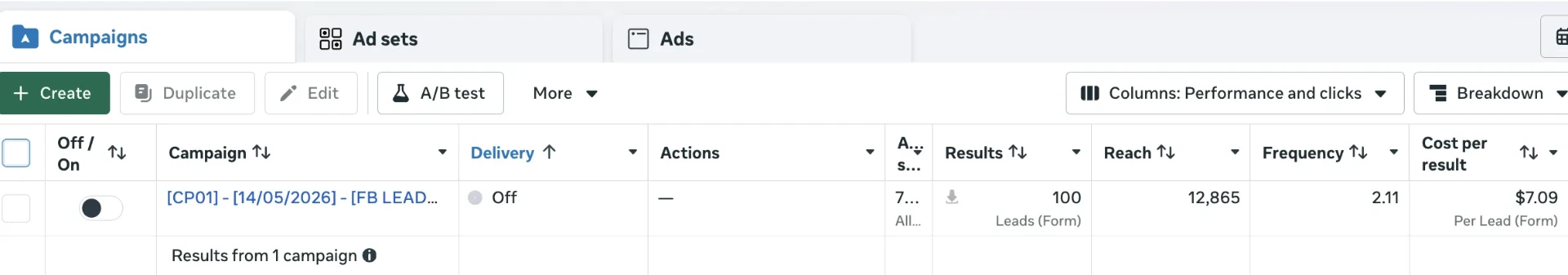 100 leads generated advertising performance dashboard